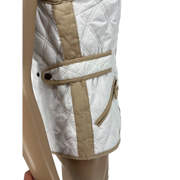 Holstark quilted puffer vest jacket small white tan trim pockets - Picture 4 of 12